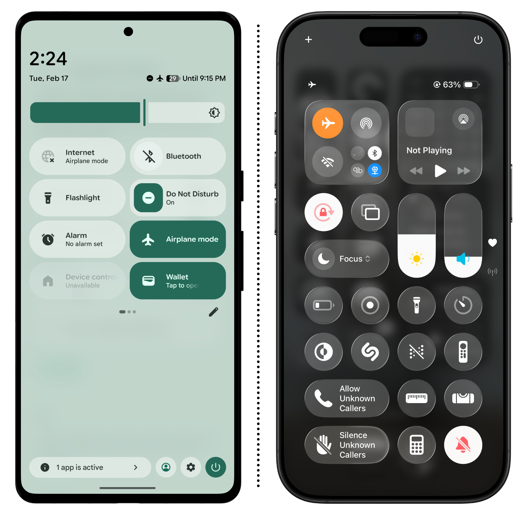 screenshot of android and iphone airplane mode controls