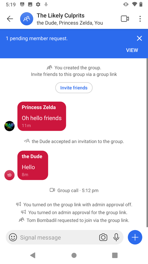 Group chat with pending members request