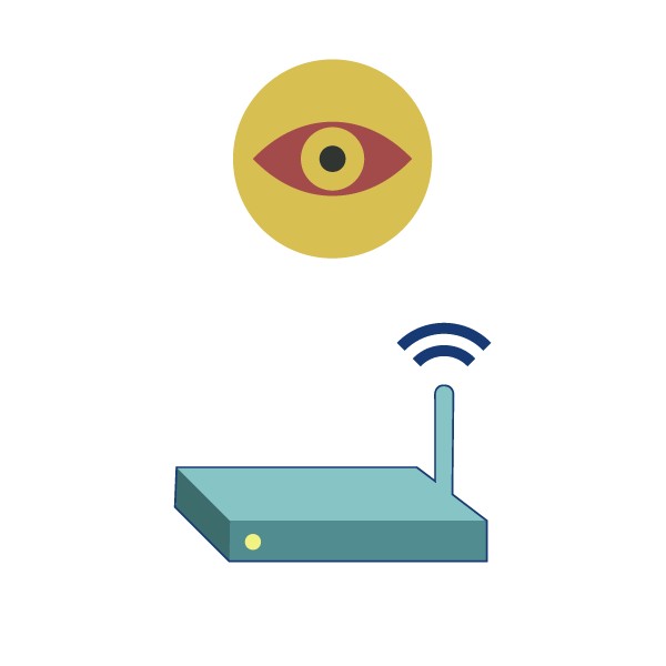 An eye, watching traffic going in and out of a home network router.